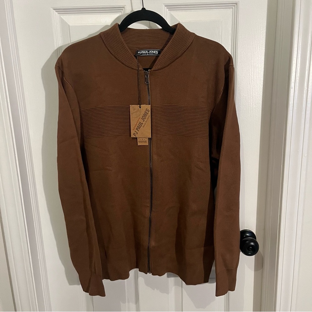 Brown Knit Zip Up Sweater with Relaxed Fit